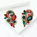 Red And Green Crystal Bouquet Brooch With Polished Metal And Sculpted Decorative Details view 2