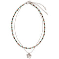 Turquoise Brown Bead Silver Flower Double Layer Necklace view 5