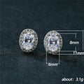Silver Oval Halo Clear Stone Stud Earrings Metal Alloy view 5