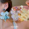 Fabric Flower Cluster Drop Earrings In Three Colors view 1