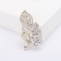 Slender Crystal Leaf Spray Brooch With Tiny Flower Accent view 4