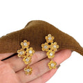 Gold Tone Crystal Flower Cluster Drop Earrings with Metal Tone Details view 5