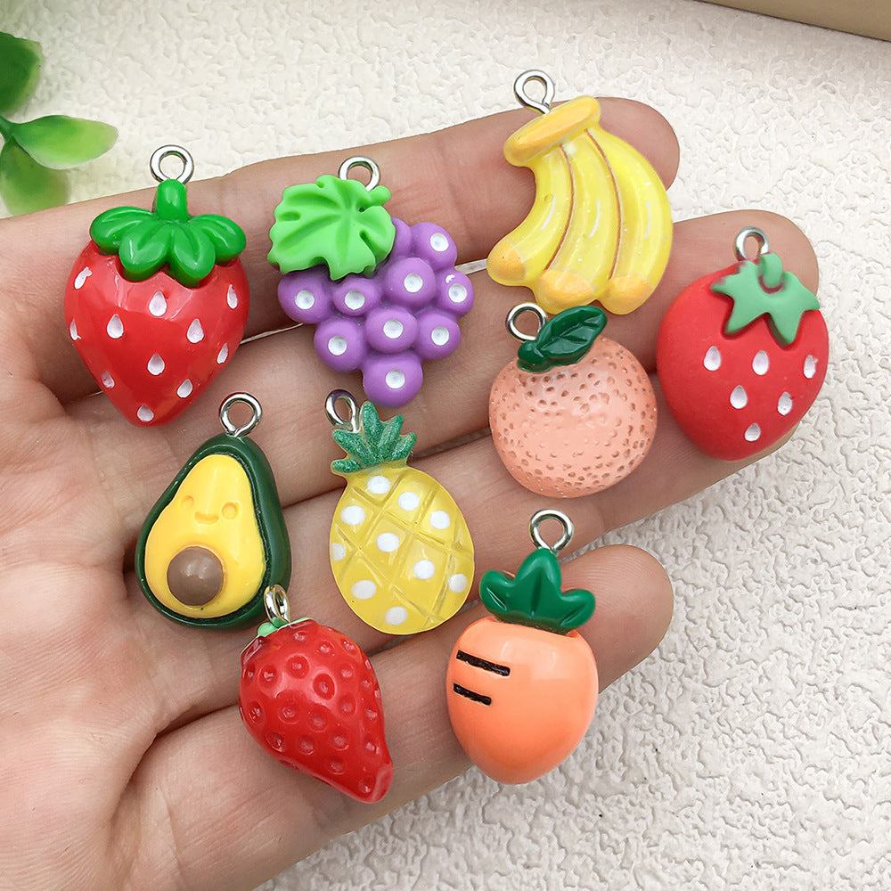 Resin 3D Strawberry Lemon Fruit Charm Pendant for DIY Keychain and Bag Decorations