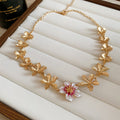 Gold Leaf Chain Enamel Flower Necklace and Bracelet view 8