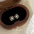 Gold Open Flower Pearl Stud Earrings Crystal Petal Accents view 4