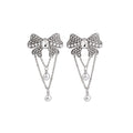 Silver Bow Chain Ear Clips and Teardrop Stud Earrings view 5