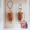 Flocked Brown Teddy Bear Keychains Clasp and Strap 2 Styles view 4