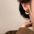 Gold Tone Brown Round Disc Geometric Stud Earrings view 4