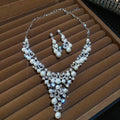 Silver Pearl Crystal Flower Necklace Earring Jewelry Sets view 7