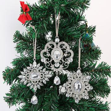 Silver Tone Crystal Snowflake Hanging Ornaments