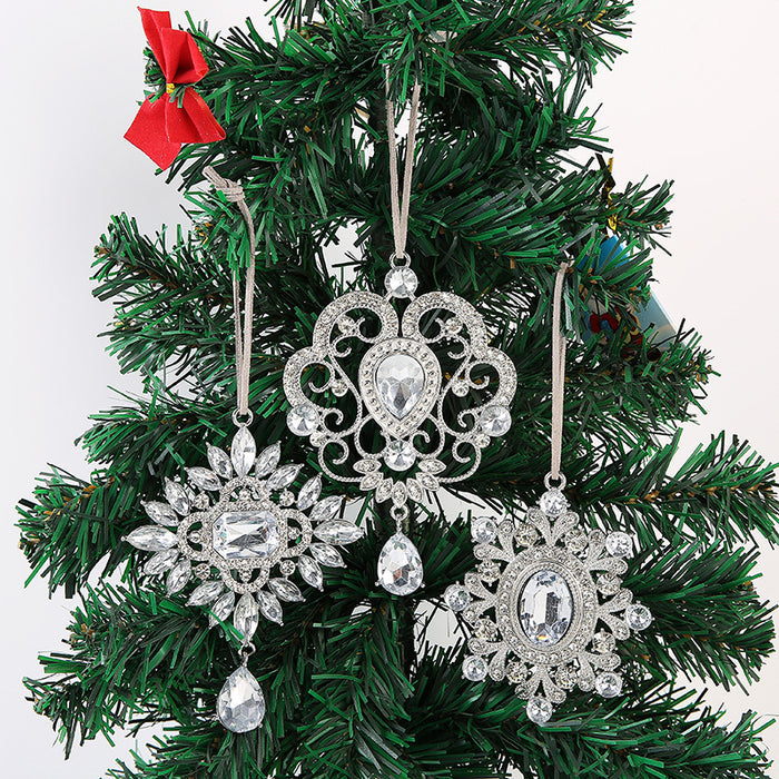 Silver Rhinestone Crystal Christmas Ornaments Three Designs