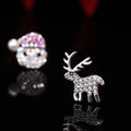 Silver Tone Santa And Reindeer Mismatched Stud Earrings view 3