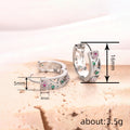 White Metal Pink Flower Green Accent Ring Hoop Earring Set Alloy view 3
