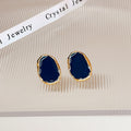 Navy Blue Enamel Irregular Geometric Gold Stud Earrings view 2