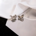 Silver Tone Blue Eye Cat Head Chain Small Stud Earrings view 2
