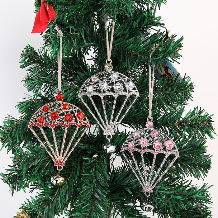 Rhinestone Parachute Bell Hanging Ornament Metal Tree Charm