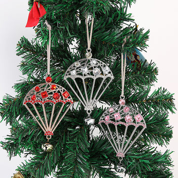 Rhinestone Parachute Bell Hanging Ornament Red Clear Pink