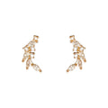 Gold Tone Clear Stone Leaf Branch Ear Climber Stud Earrings view 5