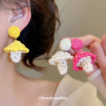 Raffia Mushroom Drop Stud Earrings in Three Colors