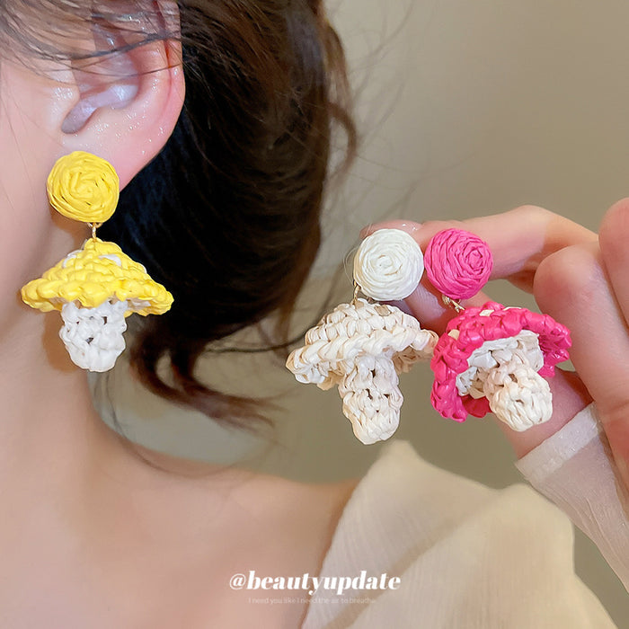 Raffia Mushroom Drop Stud Earrings in Three Colors