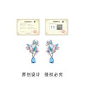 Silver Tone Pink Blue Orchid And Blue Teardrop Stud Earrings view 3