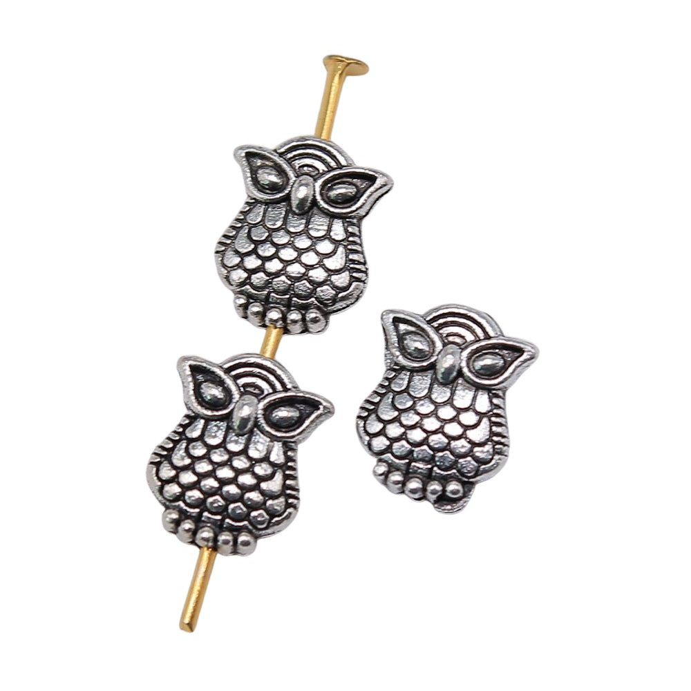8x10mm 0.7g Antique Silver Zinc Alloy Owl Loose Metal Cat Beads with Small Hole for Bracelet Making
