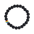 Matte Black Frosted Bead Stretch Bracelet Rainbow Accent view 5