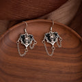 Black Skull Heart and Chain Silver Tone Hook Earrings view 2