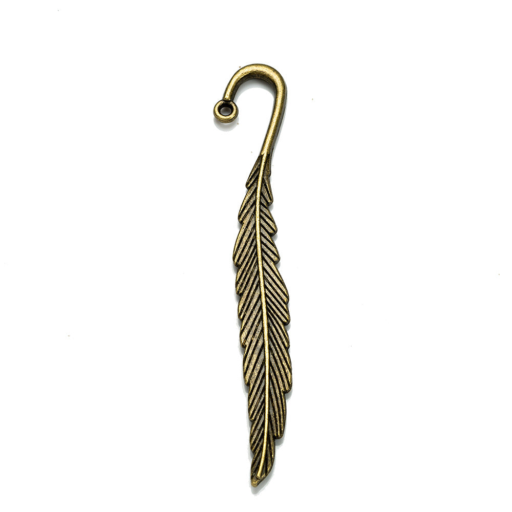 Vintage Alloy Feather Bookmark Hairpin Pendant 80x13mm