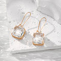 Square Faceted Glass Dangle Earrings Gold Fishhooks 7 Colors view 11