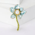 Enamel Lotus Brooch with Faux Pearl Center and Curved Stem view 2