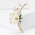 Shell Effect Blossom Branch Brooch With Green Leaves and Crystals view 1