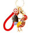 Jeweled Rooster Keychains in White and Multicolor with Fortune Loops view 5