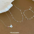 Silver Multicolor Crystal Teardrop Necklace Bracelet Cat Pendant view 1