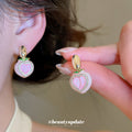 Pink Heart Earrings with Gold Tone Hoops and Crystal Borders view 4