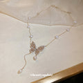 Butterfly Pendant Pearl Tassel Necklace Gold Silver Styles view 4
