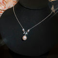 Silver Tone Flower Pendant Necklace with Pearl Drop view 6