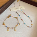 Gold Star Charm Multicolor Crystal Bracelet Station Necklace view 2