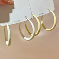 Cream White And Yellow Slender Enamel Hoop Earrings view 2