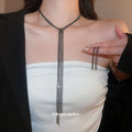 Multi-Layer CZ Tassel Necklace Set Gold Gunmetal Silver view 4