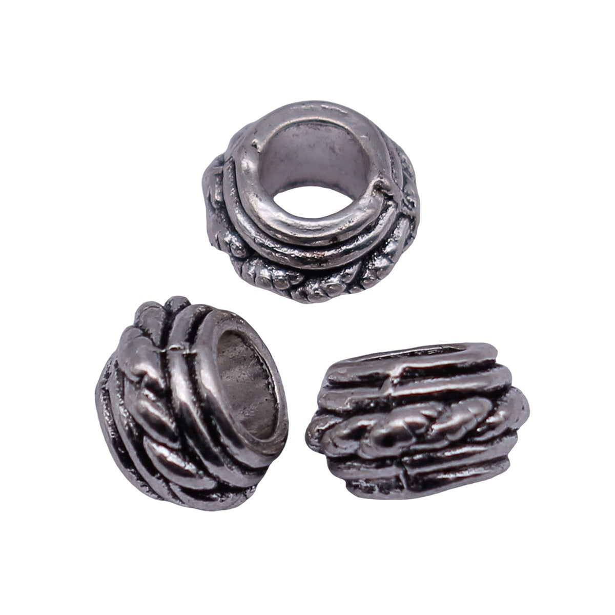 7.5x7.5x4.8mm 0.62g Antique Silver Zinc Alloy Spiral Round Large Hole Spacer Beads for DIY Bracelet Jewelry