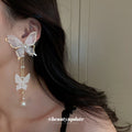 White Butterfly Drop Earrings And Gold Butterfly Necklace view 4