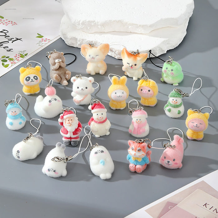 Flocked Seal Bear Snowman Phone Strap Charms 20 Styles