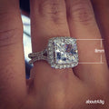Silver Tone Princess Cut Clear Stone Halo Ring Split Shoulder view 5