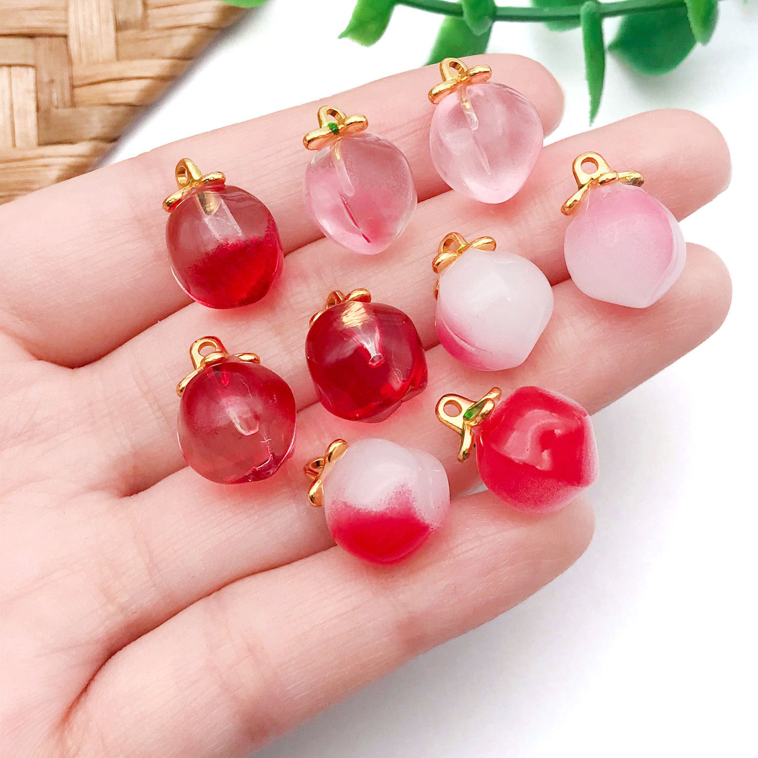 Candy Color Glass Peach Charm Pendant for Necklace Bracelet Jewelry Making