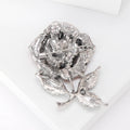 Rhinestone Rose Brooch Silver Tone Green Leaf Red Purple Pin view 3