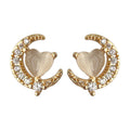 Gold Tone Clear Stone Crescent Cream Heart Stud Earrings view 5