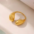 Stainless Steel Puffy Teardrop Open Rings Gold Steel Two-Tone view 2