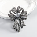 Black Silver Tone Ribbon Bow Metal Brooch Pin for Jackets and Lapels view 5