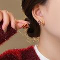 Gold Tone Red Enamel Horse Stud Earrings Fashion Jewelry view 2